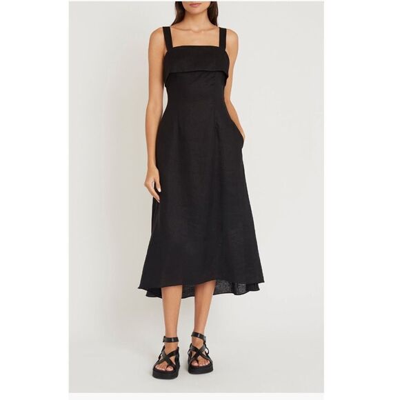 Luxely Huxely 100% Linen Midi Lined Dress, Black Meteorite,‎ Size 14, NWT - Picture 5 of 6